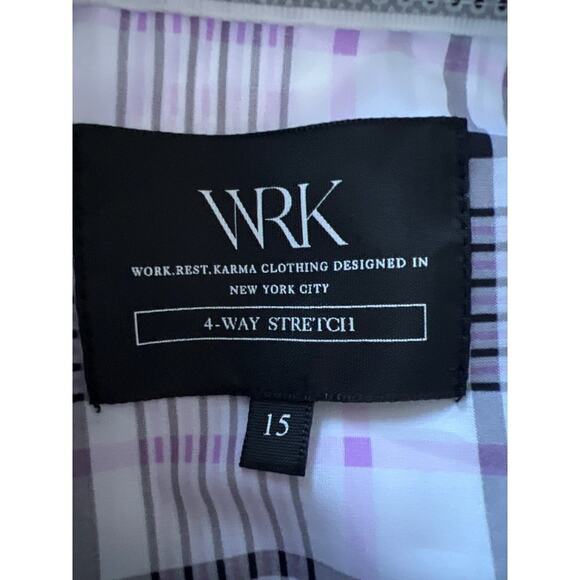 WRK 4-Way Stretch Pink Check Dress Shirt Size 15 Long Sleeve Modern Fit - Picture 5 of 6